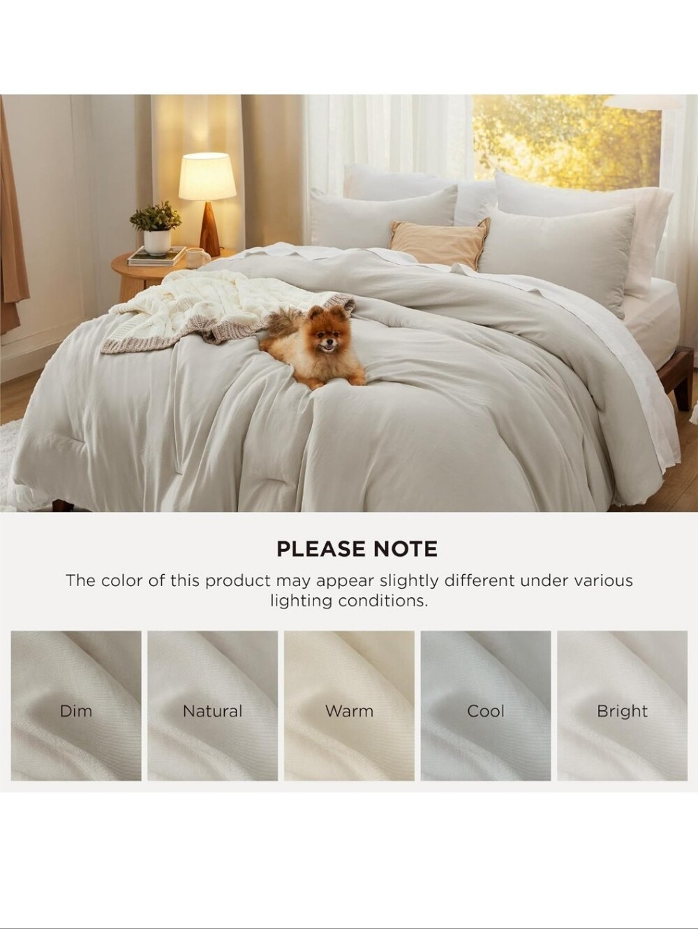 Bedsure Oversized King Comforter Set Soft Prewashed for All Season Beige 3 Piece - Picture 8 of 12